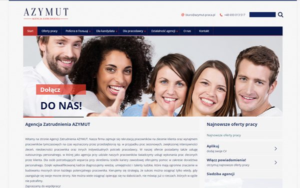 Strona internetowa dla agencji zatrudnienia Azymut z Lubina
