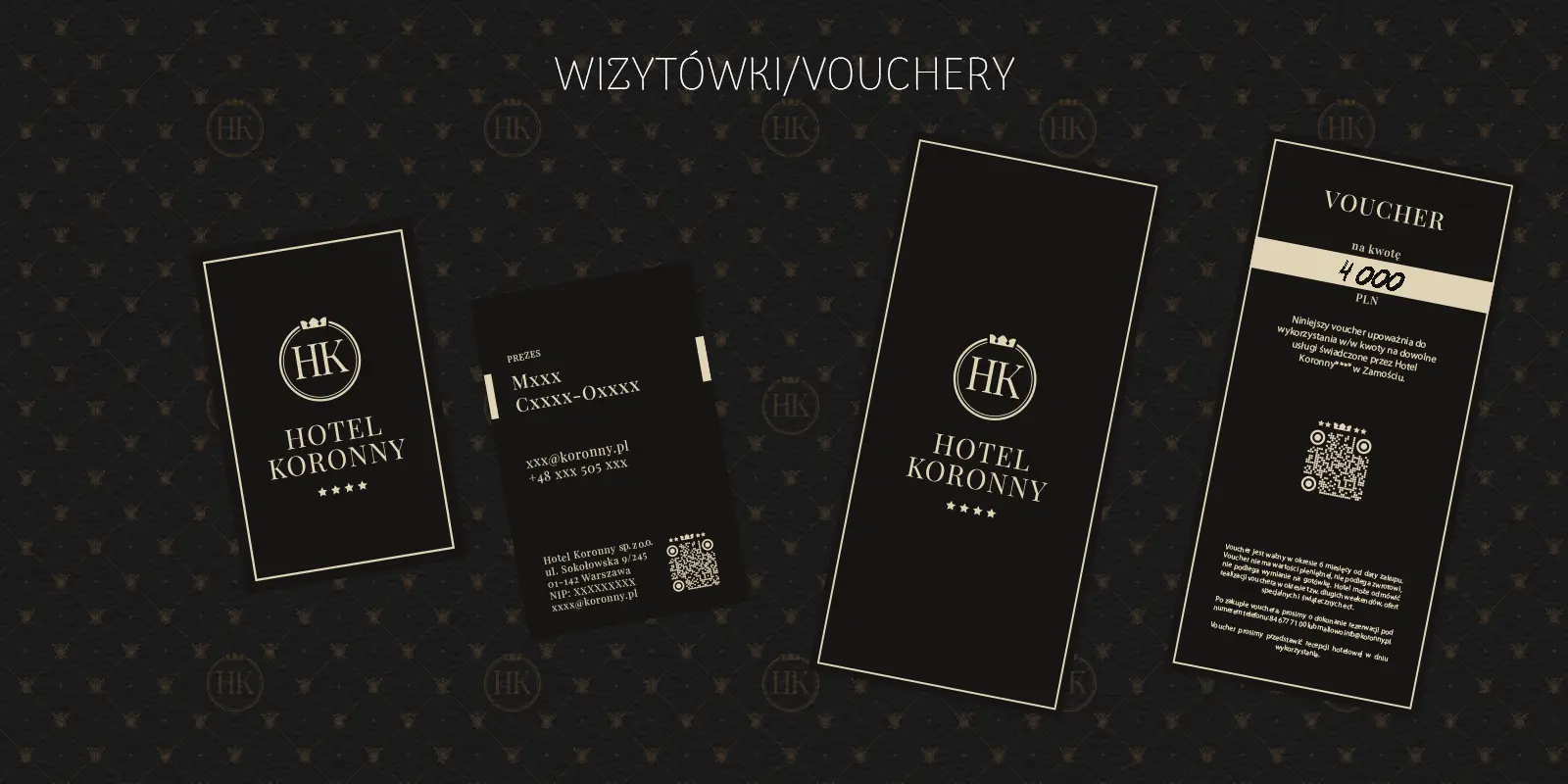Wizytówki i vouchery branding Hotelu Koronny