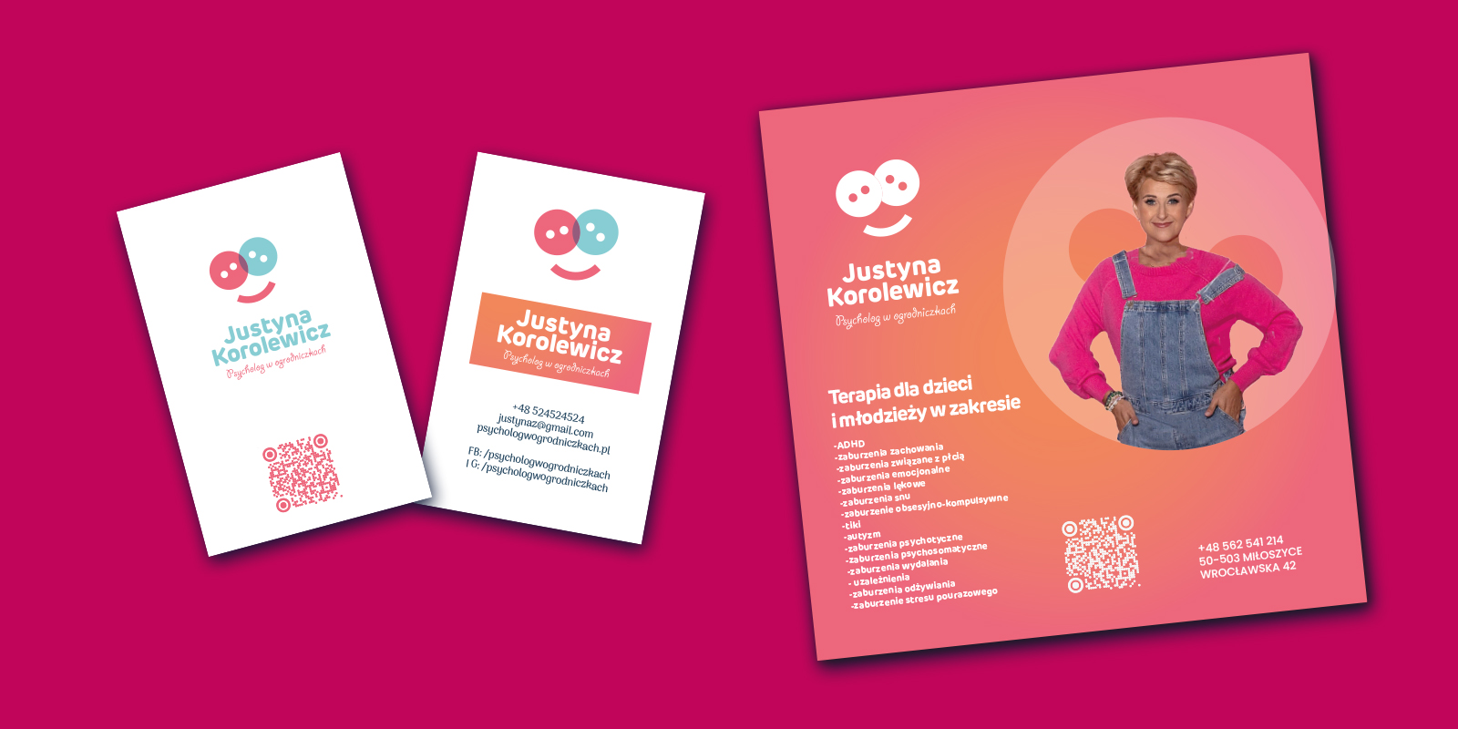 projekty wizytówek, oraz ulotki dla psychologa