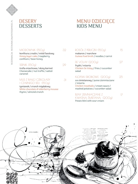 Szkice potraw wygenerowane przez AI w menu