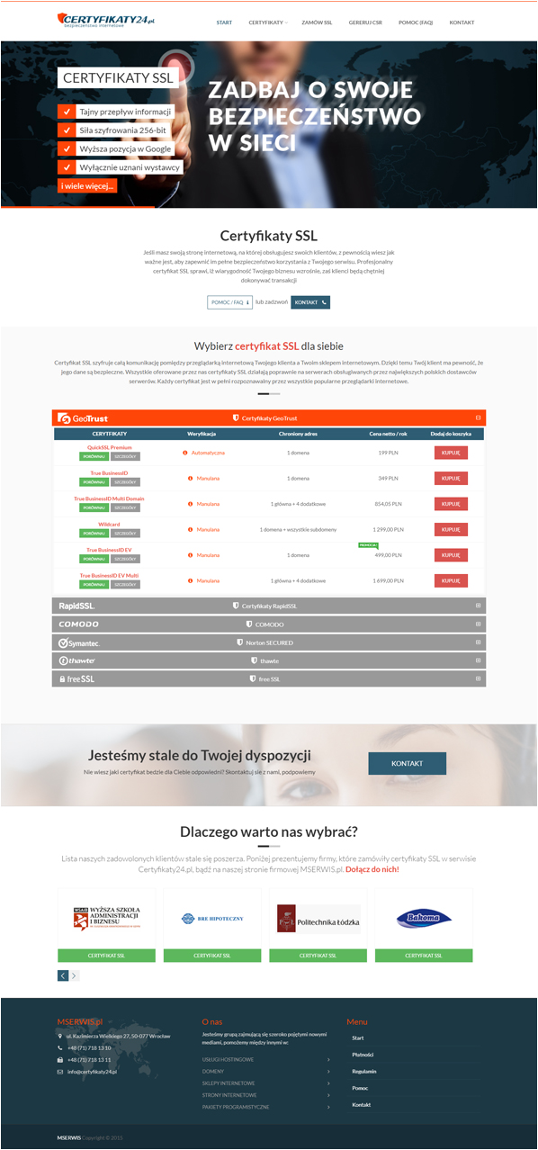strona internetowa firmy sprzedającej cerytfikaty SSL - Certyfikaty24.pl